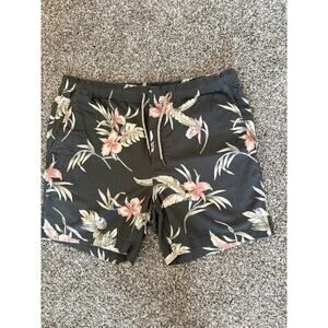 Faherty Mens Tropical Floral Shorts Black Pink Hawaiian XL Resort Beachwear